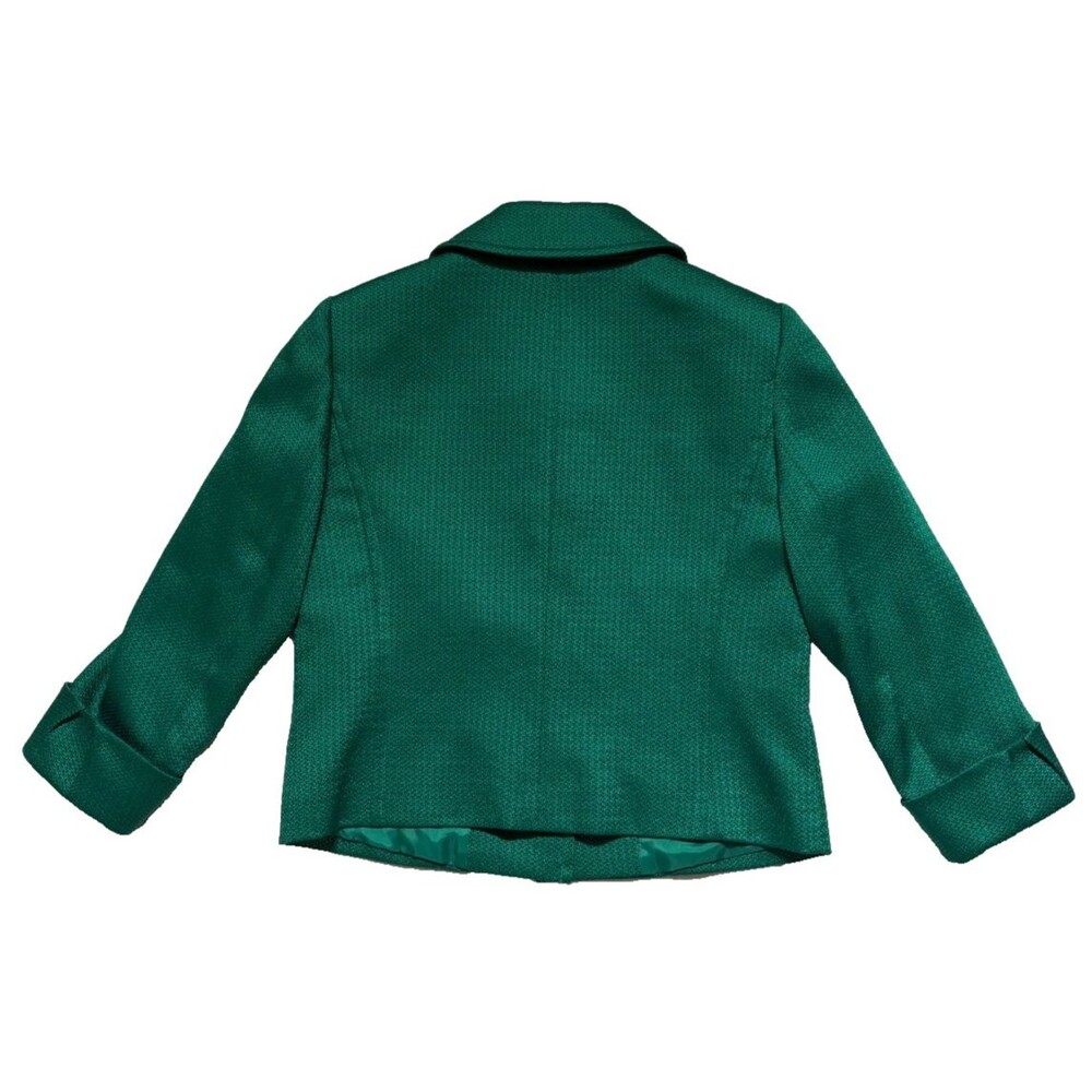 Tahari Green Textured Cropped Blazer Jacket Womens Sz 6 Retro 3 Button Cuffed - Picture 2 of 16